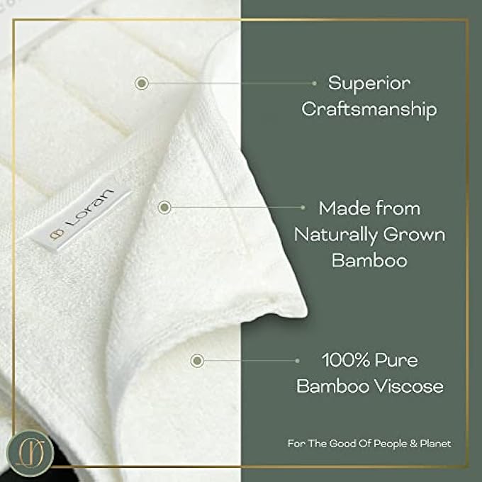 LoRan LUXURY BAMBOO VISCOSE FACIAL WASHCLOTH - SET OF 6 SOFT CLOTHS - SPA-LIKE LOOK & FEEL - LUXURIOUS SILKY BAMBOO VISCOSE FACE CLOTH FOR SKIN CLEANSING COMFORT - 10 X 10 WASHCLOTHS - WHITE - Image 2